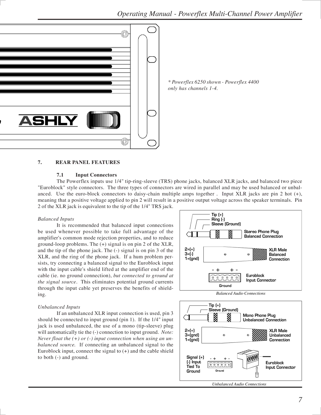 Ashly TRA-4150 manual Rear Panel Features, Input Connectors 