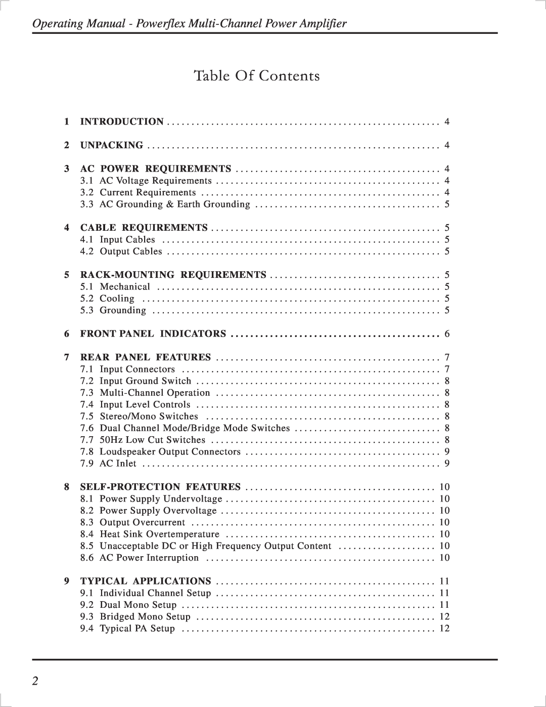 Ashly TRA-4150 manual Table Of Contents 