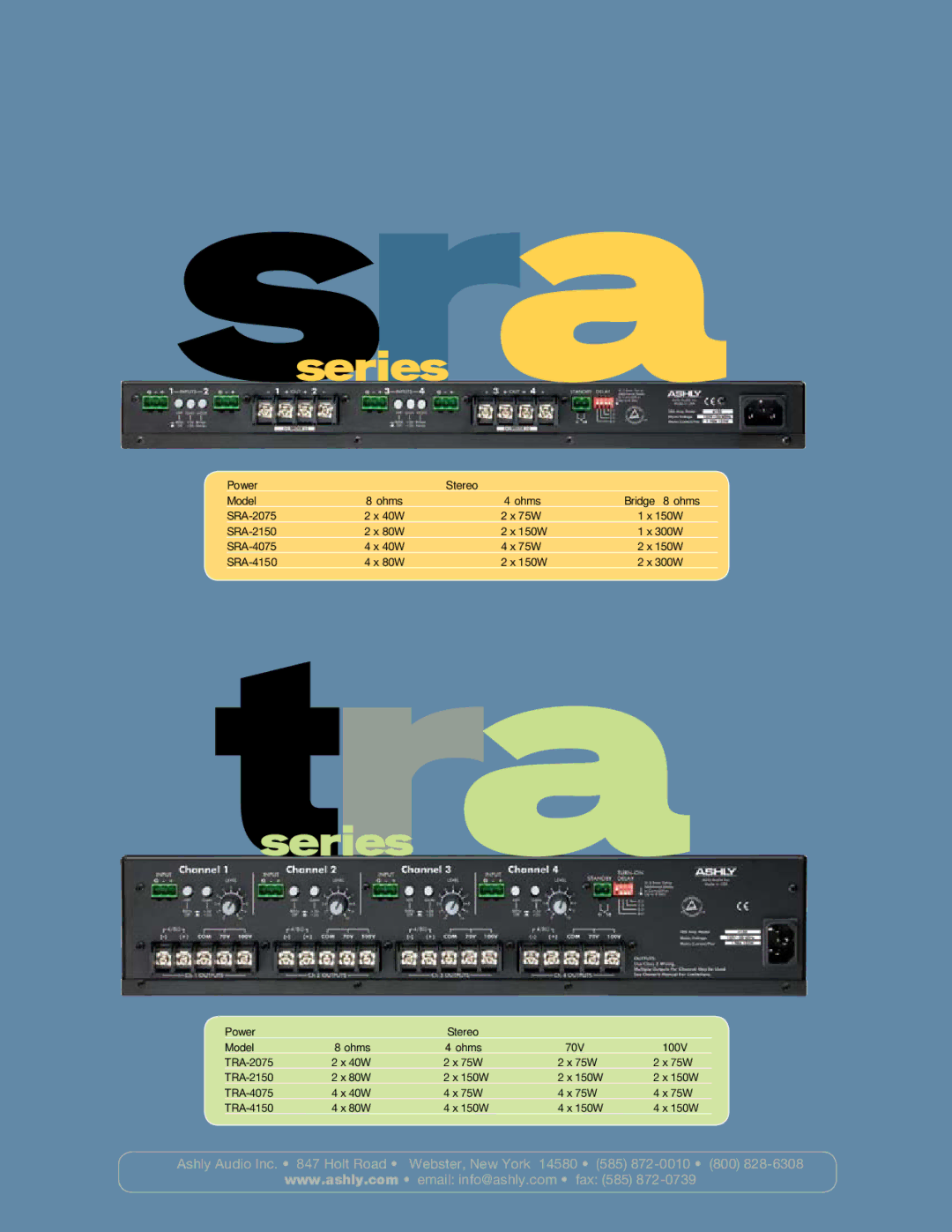 Ashly TRA Series manual Power Stereo Model Ohms 