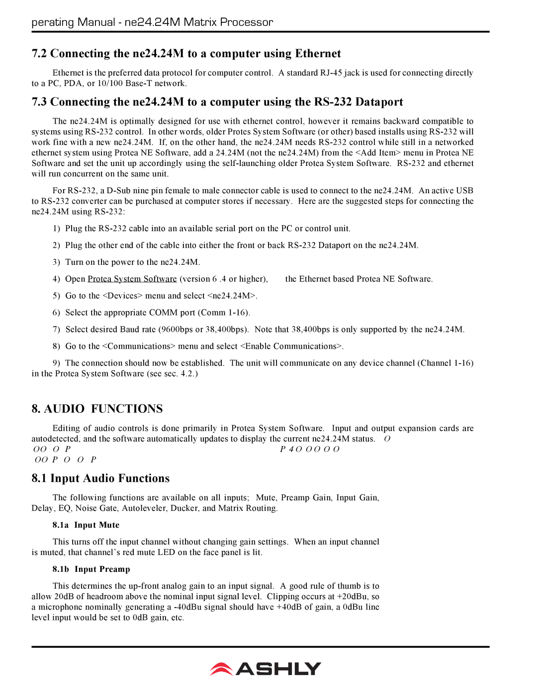 Ashly WR-5 Connecting the ne24.24M to a computer using Ethernet, Input Audio Functions, 1a Input Mute, 1b Input Preamp 