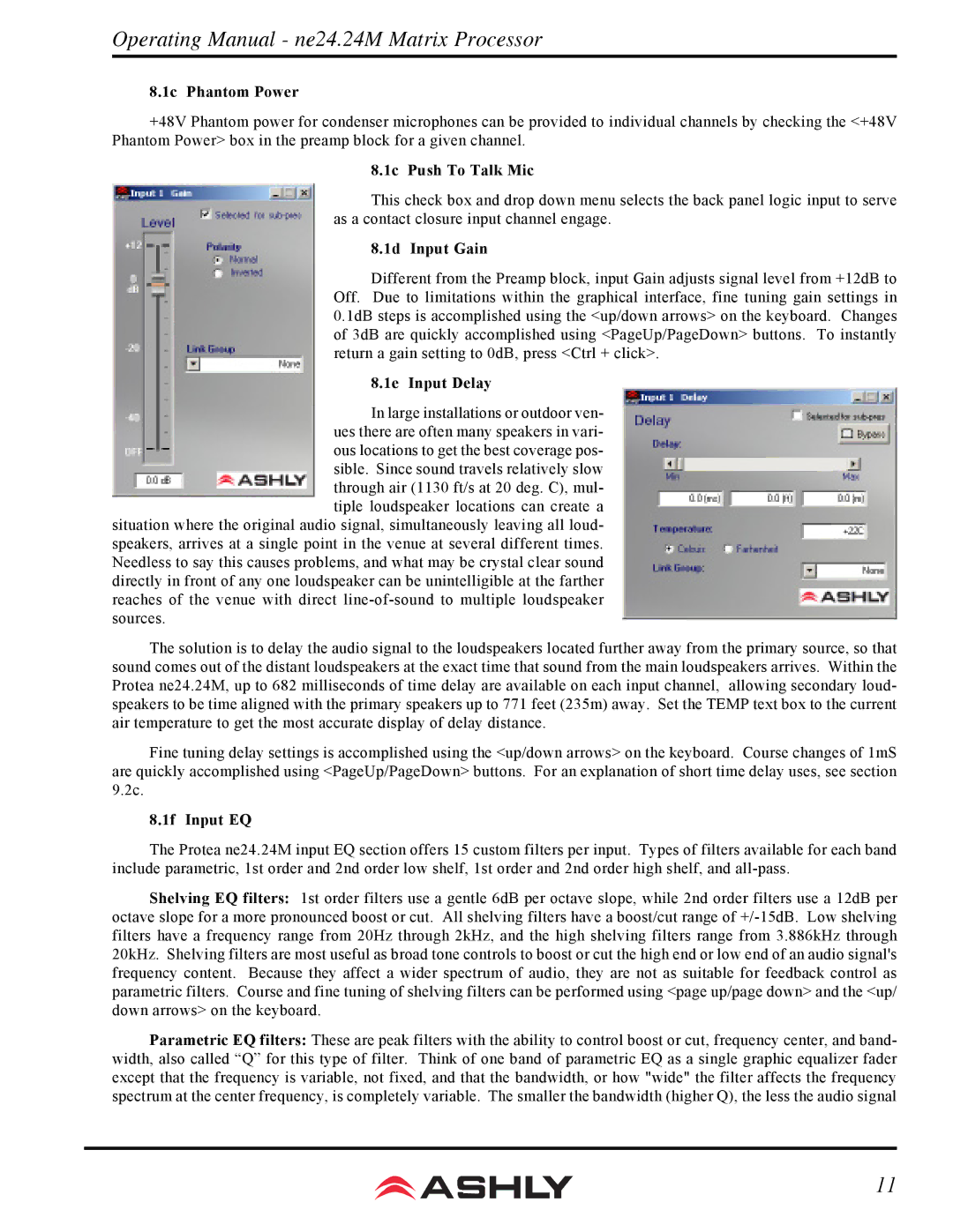 Ashly WR-1, WR-2, WR-5 manual 1c Phantom Power, 1c Push To Talk Mic, 1d Input Gain, 1e Input Delay, 1f Input EQ 
