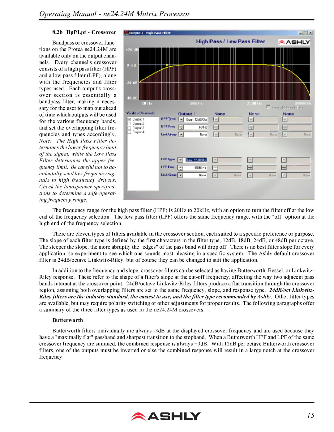 Ashly WR-2, WR-5, WR-1 manual 2b Hpf/Lpf Crossover, Butterworth 