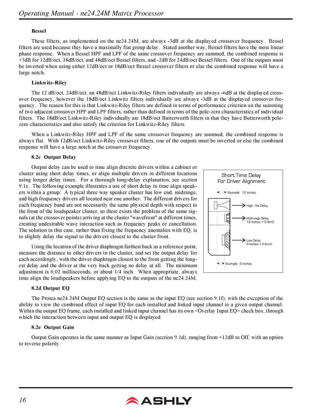 Ashly WR-5, WR-2, WR-1 manual Bessel, Linkwitz-Riley, 2c Output Delay, 2d Output EQ, 2e Output Gain 