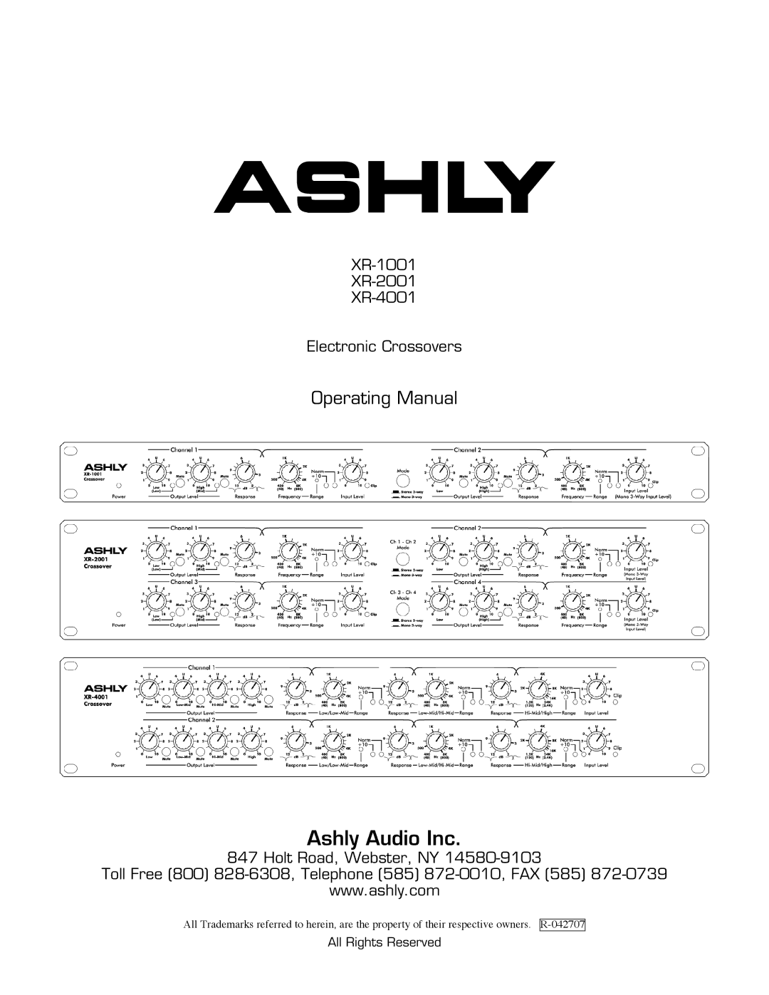 Ashly manual Ashly Audio Inc, XR-1001 XR-2001 XR-4001 Electronic Crossovers 