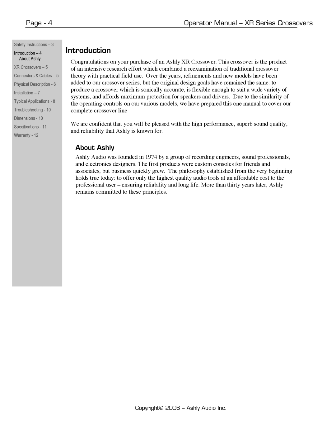 Ashly XR-1001, XR-2001, XR-4001 manual Introduction, About Ashly 