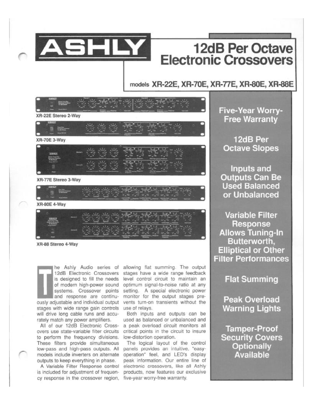Ashly XR-77E, XR-80E, XR-88E, XR-70E, XR-22E manual 