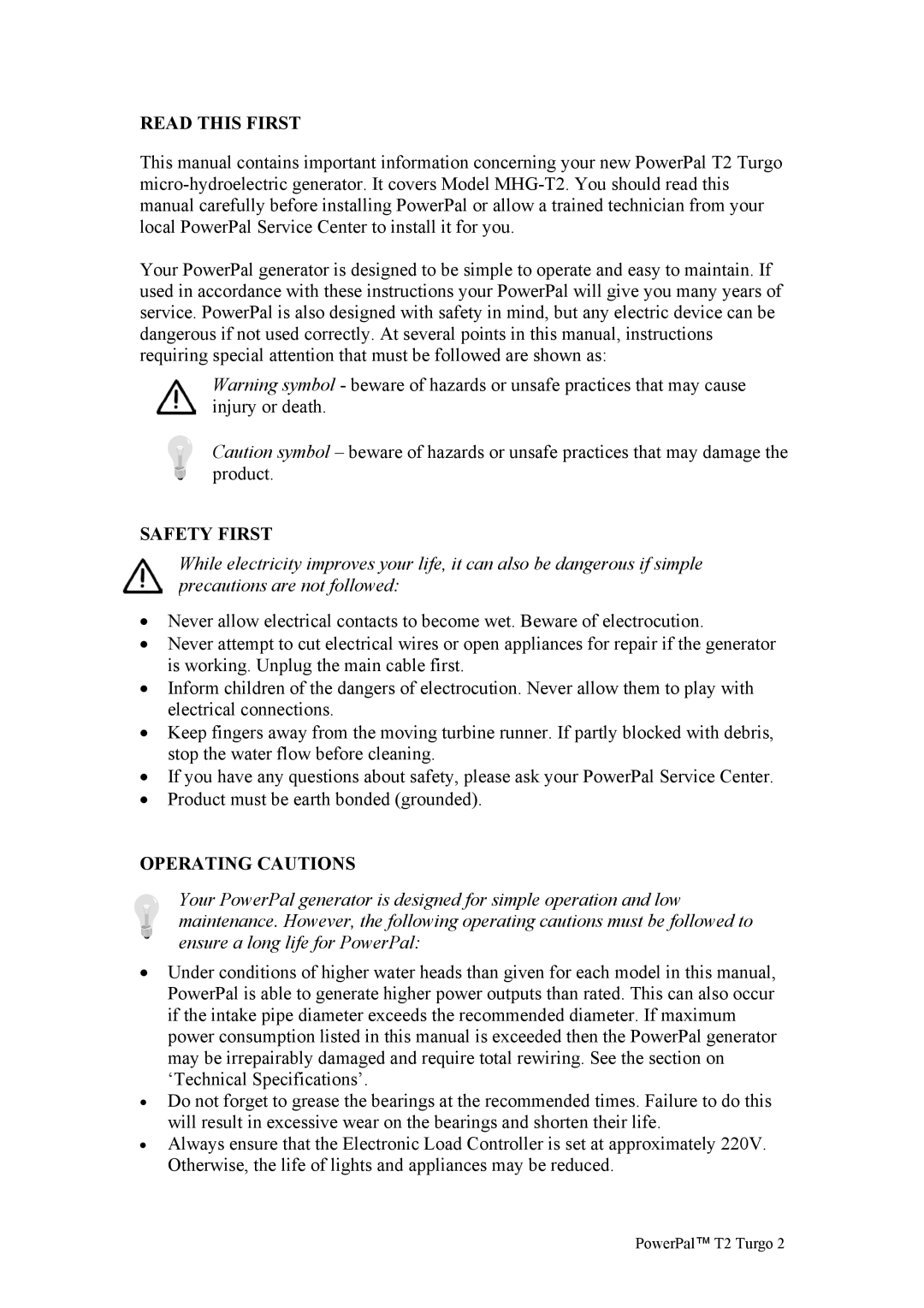 Asian Resources Int'l Limited MHG-T2 manual Read this First, Safety First, Operating Cautions 