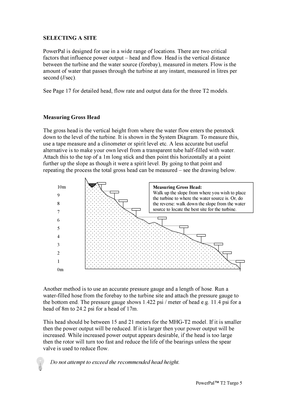 Asian Resources Int'l Limited MHG-T2 manual Selecting a Site, Measuring Gross Head 