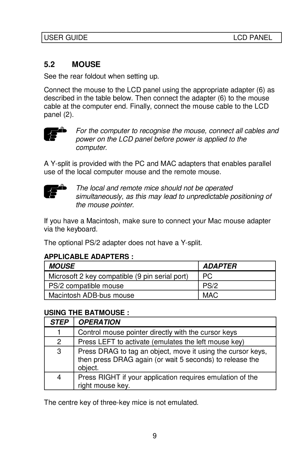 Ask Proxima 64 manual Mouse Adapter, Using the Batmouse 