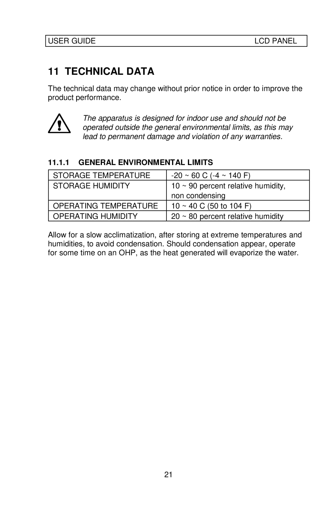 Ask Proxima 64 manual Technical Data, General Environmental Limits 