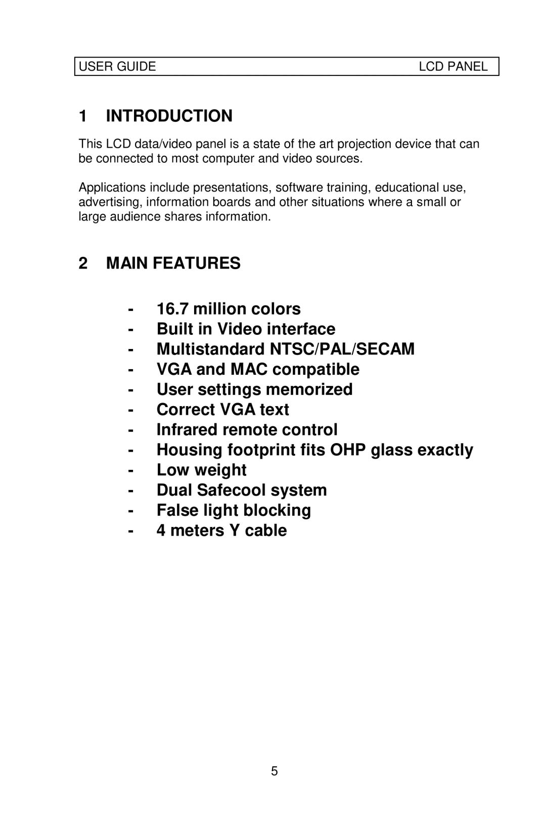 Ask Proxima 700 manual Introduction, Main Features 