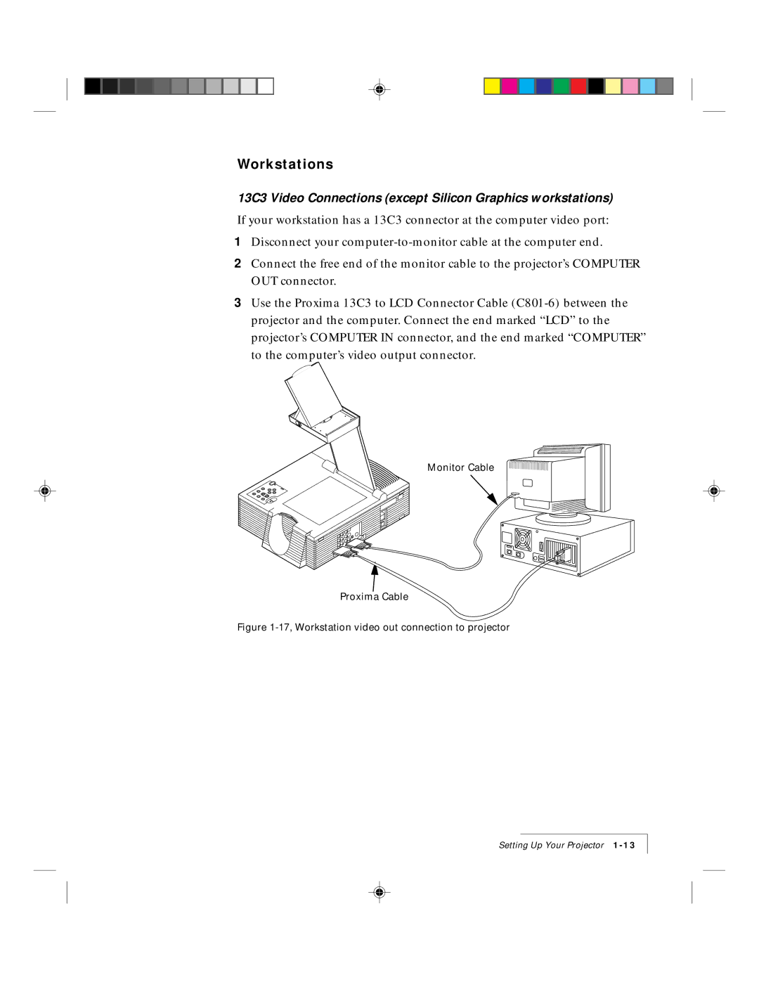 Ask Proxima 9100 manual Workstations, 13C3 Video Connections except Silicon Graphics workstations 