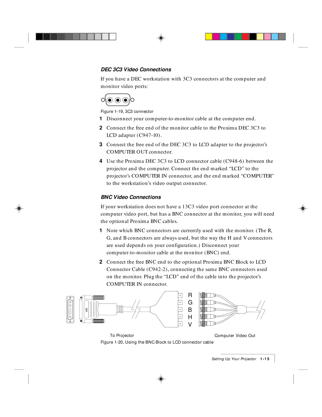 Ask Proxima 9100 manual DEC 3C3 Video Connections 