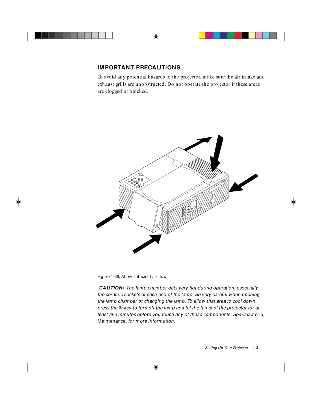 Ask Proxima 9100 manual Important Precautions, 26, Allow sufficient air flow 