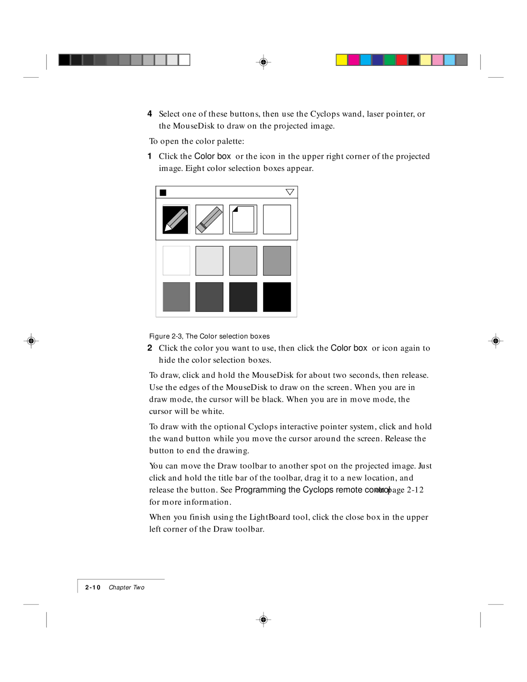 Ask Proxima 9100 manual Color selection boxes 