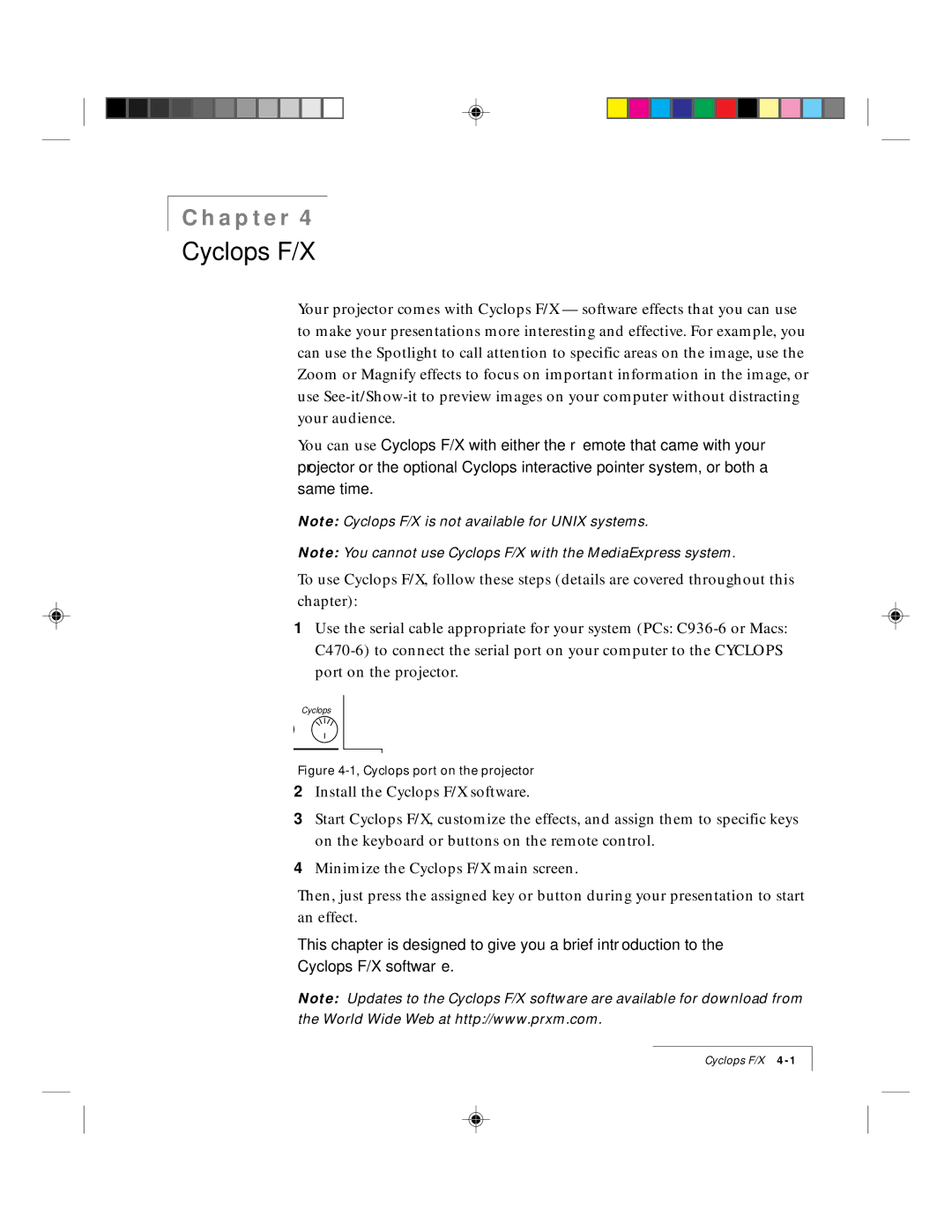 Ask Proxima 9100 manual Cyclops F/X 