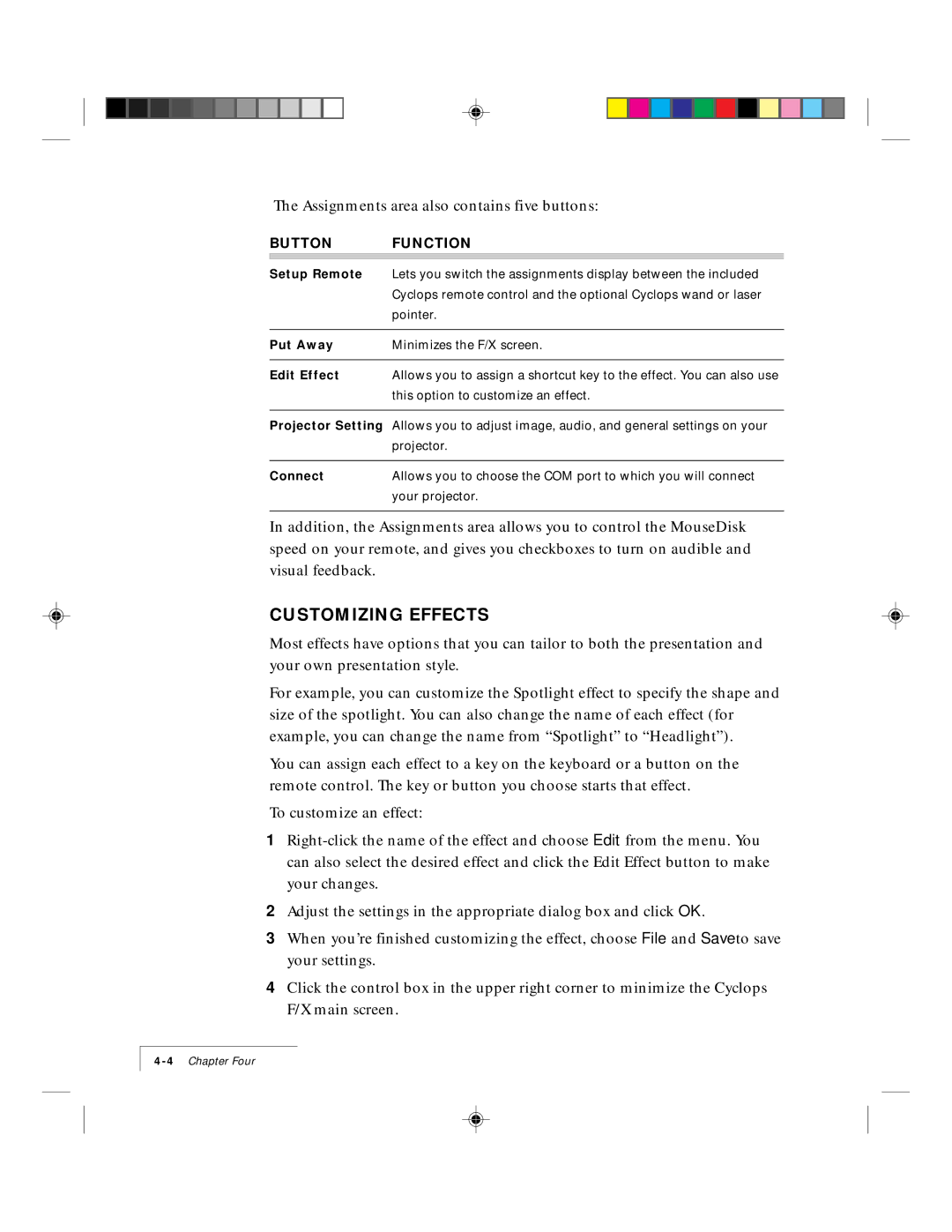 Ask Proxima 9100 manual Customizing Effects, Setup Remote, Put Away, Edit Effect, Connect 