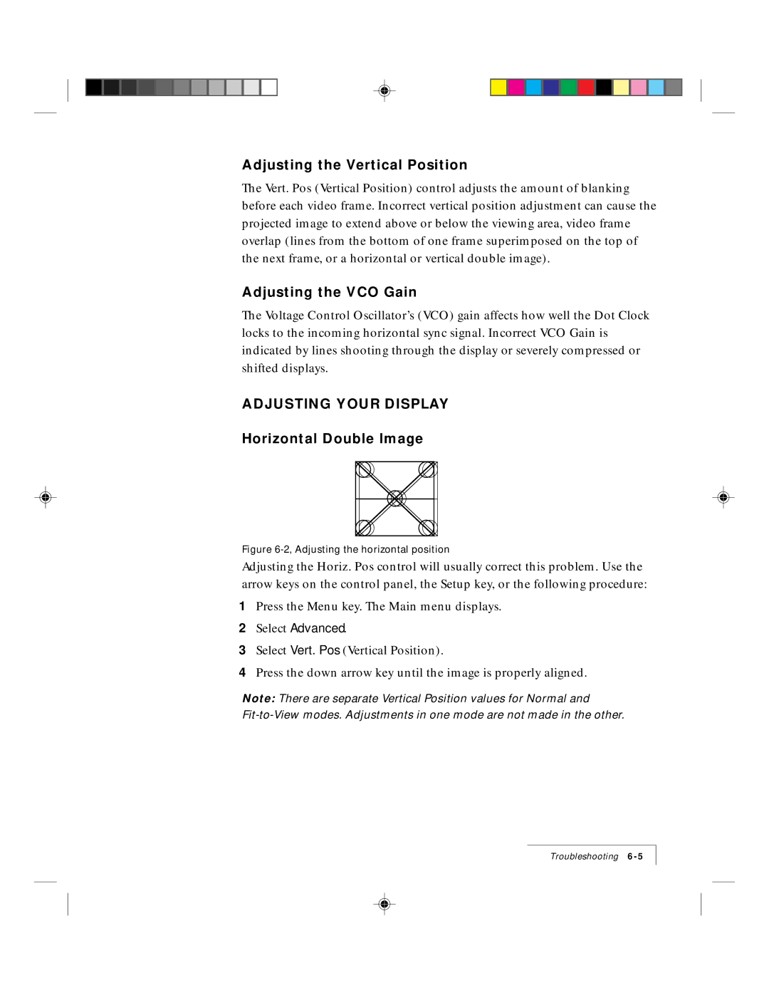 Ask Proxima 9100 Adjusting the Vertical Position, Adjusting the VCO Gain, Adjusting Your Display, Horizontal Double Image 