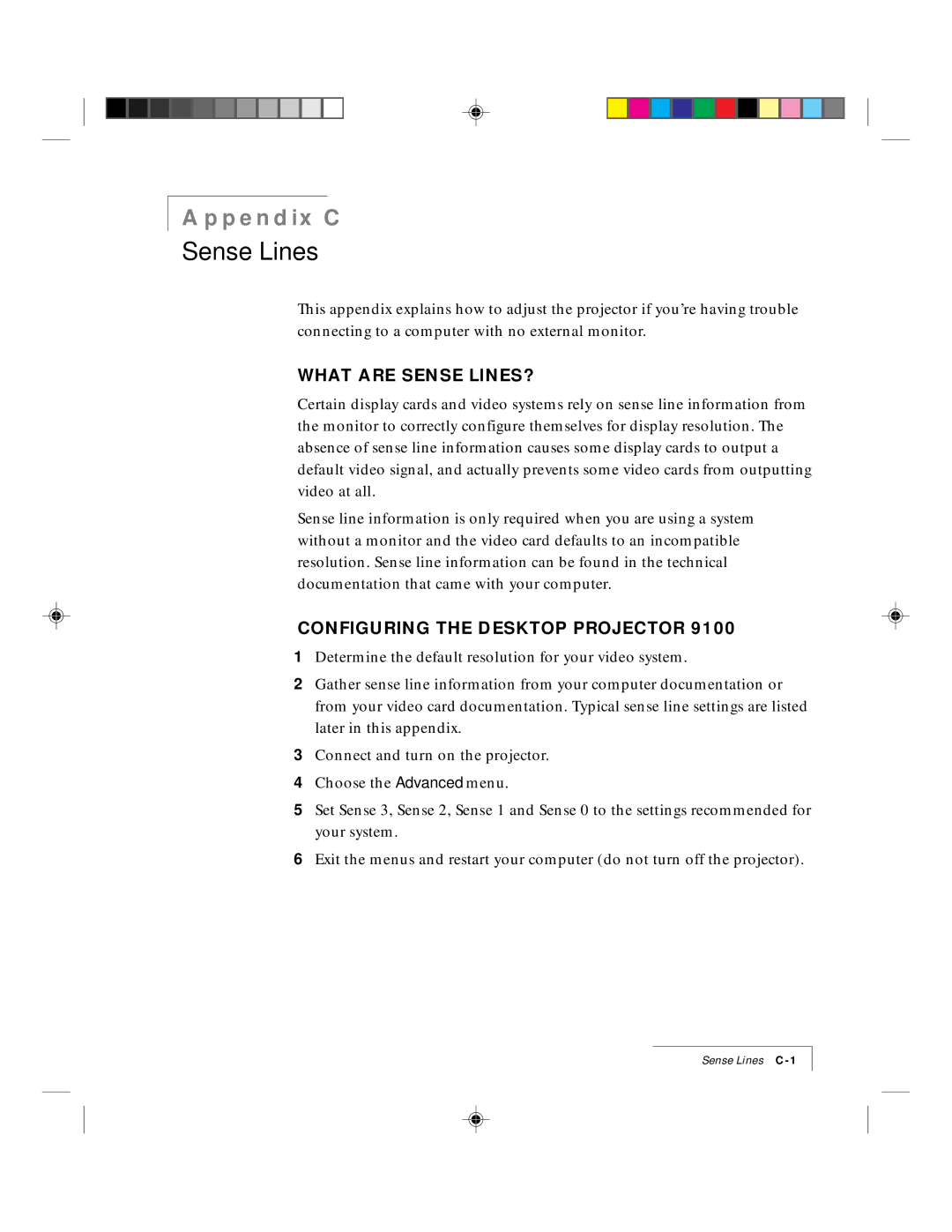 Ask Proxima 9100 manual What are Sense LINES?, Configuring the Desktop Projector 