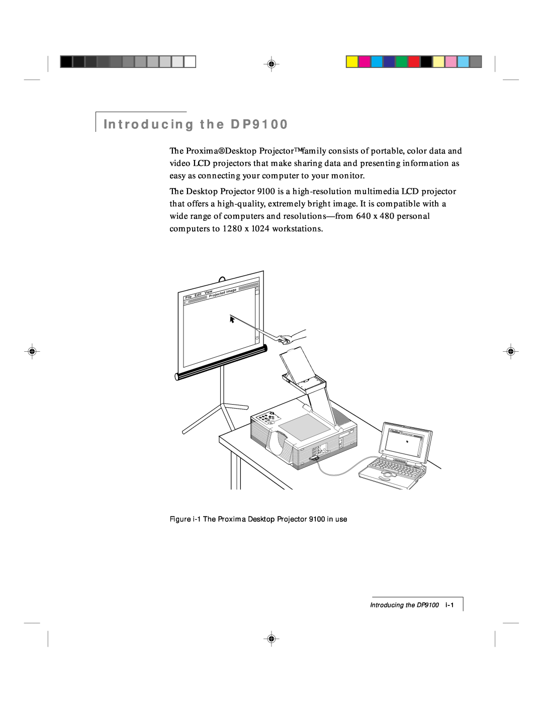 Ask Proxima manual Introducing the DP9100, Figure i-1 The Proxima Desktop Projector 9100 in use 