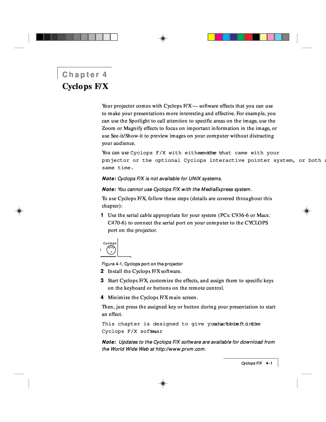 Ask Proxima 9100 manual Cyclops F/X, Chapter 