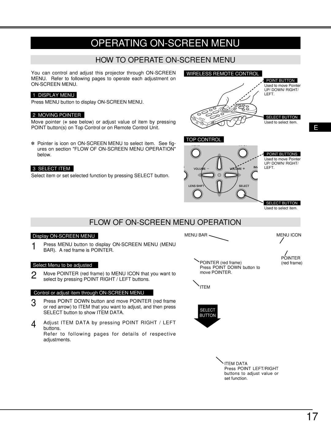 Ask Proxima 9290 manual Operating ON-SCREEN Menu, HOW to Operate ON-SCREEN Menu, Flow of ON-SCREEN Menu Operation 