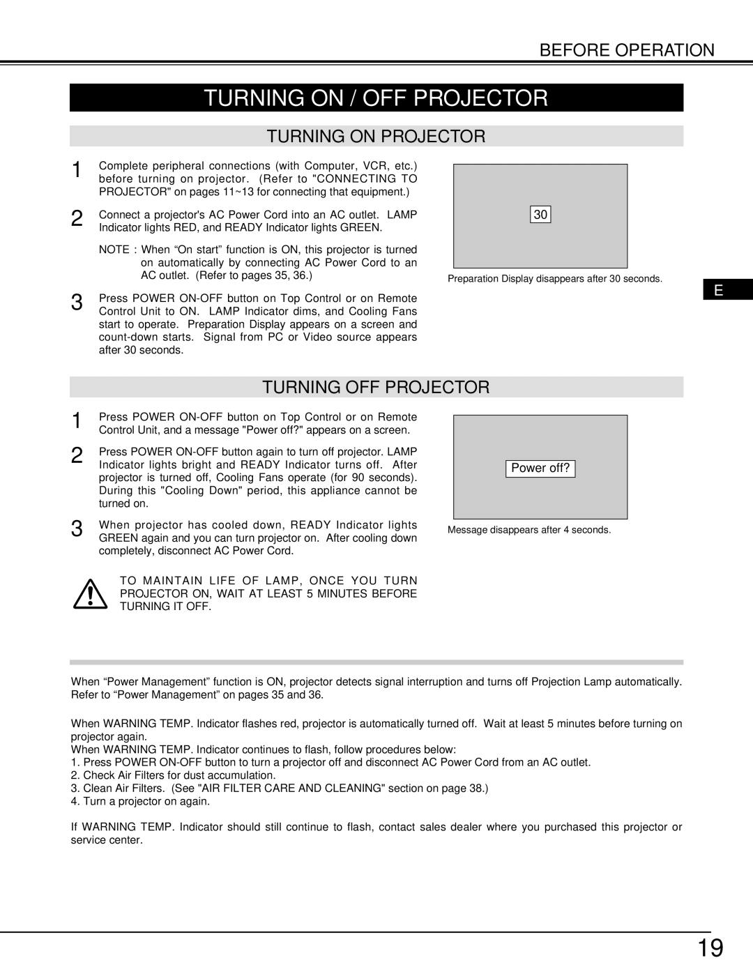 Ask Proxima 9290 manual Turning on / OFF Projector, Turning on Projector, Turning OFF Projector 