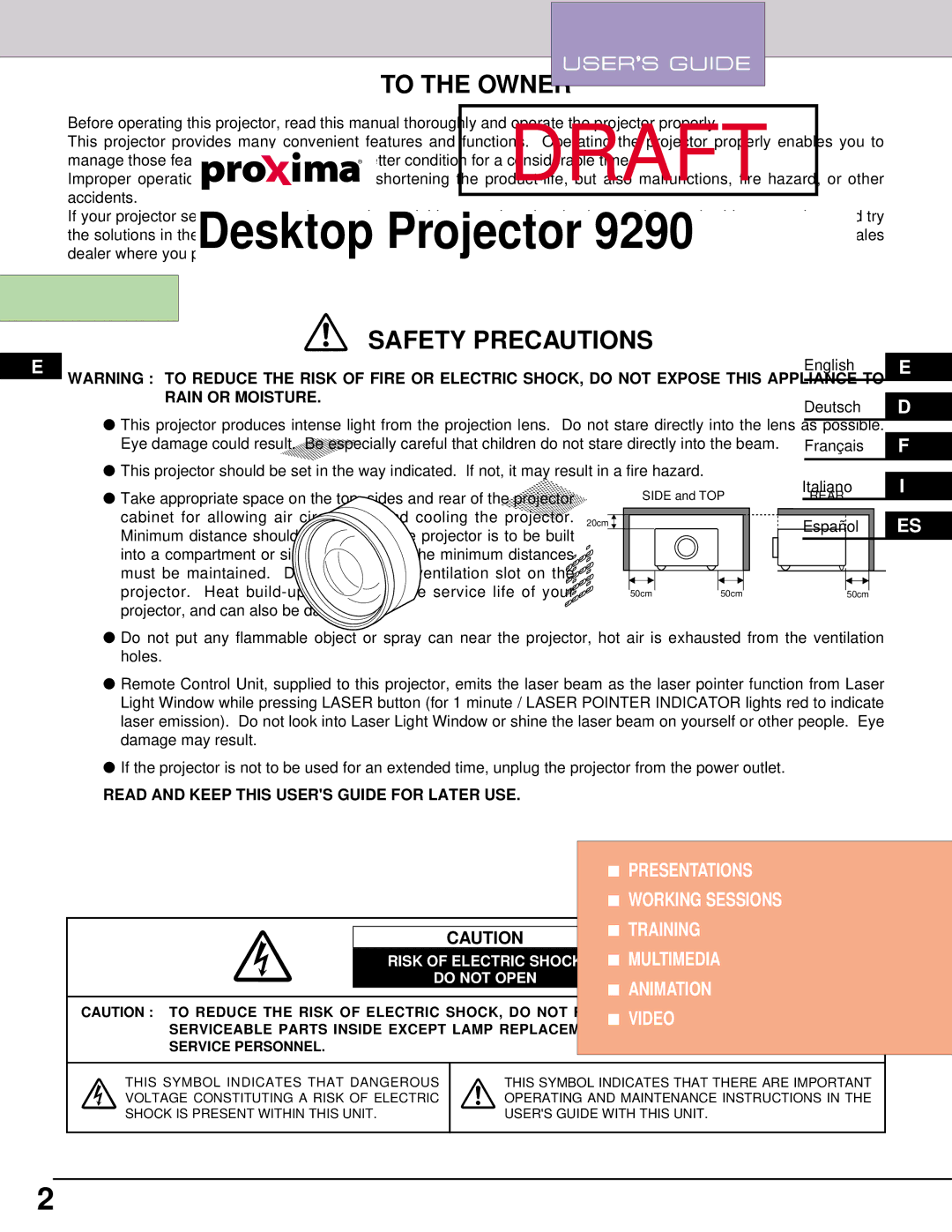 Ask Proxima 9290 manual To the Owner 