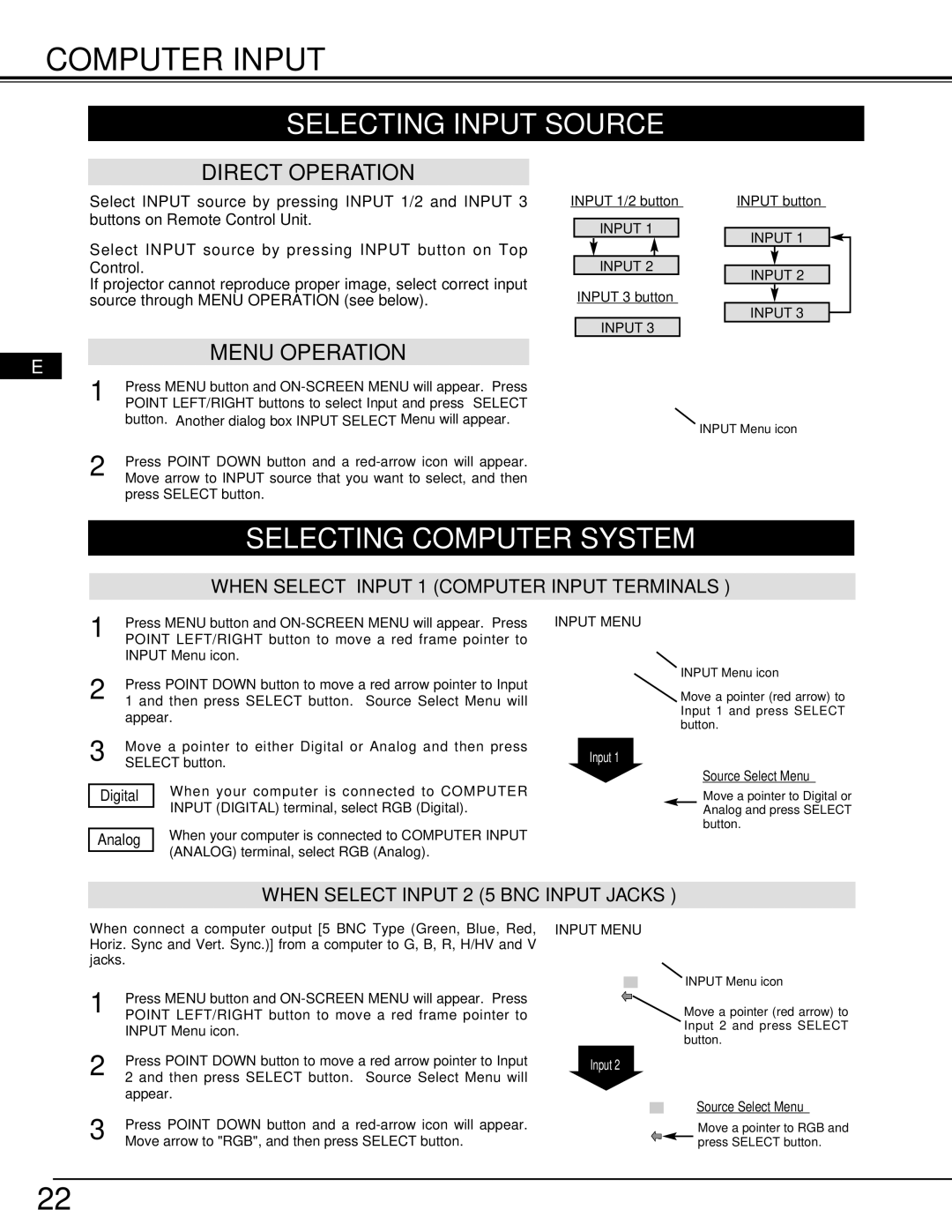 Ask Proxima 9290 manual Computer Input, Selecting Input Source, Selecting Computer System, Input Menu 