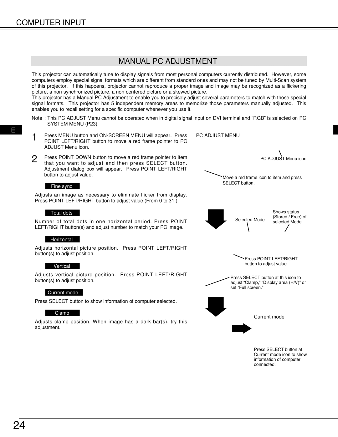 Ask Proxima 9290 manual Computer Input Manual PC Adjustment 