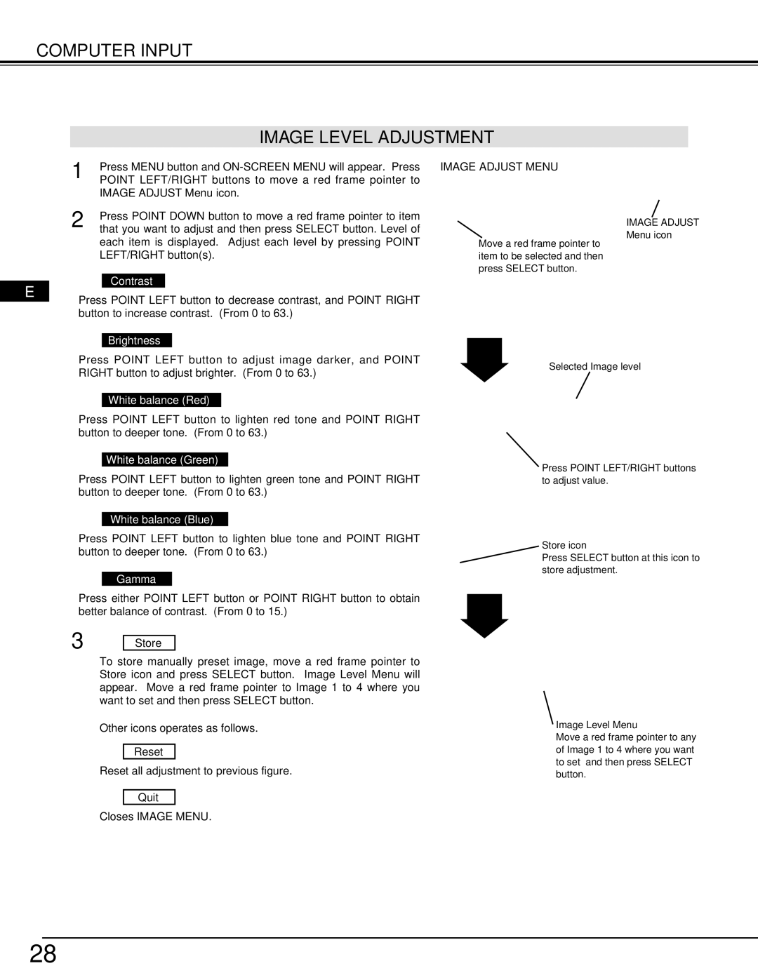 Ask Proxima 9290 manual Computer Input Image Level Adjustment, Image Adjust Menu 