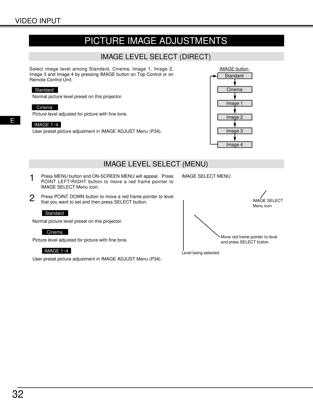 Ask Proxima 9290 manual Image button Standard Cinema 