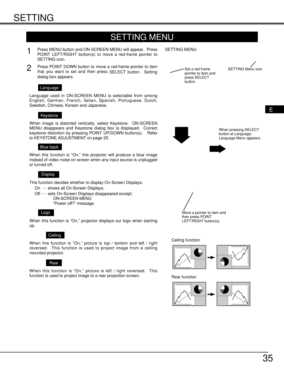 Ask Proxima 9290 manual Setting Menu 