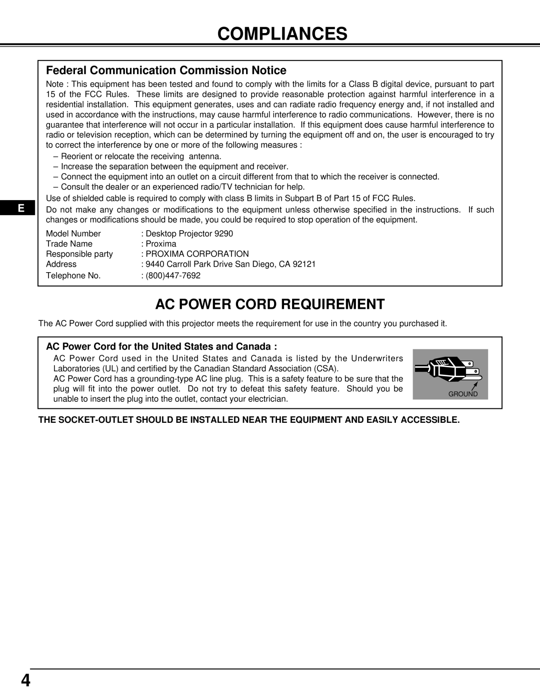 Ask Proxima 9290 manual Compliances, Federal Communication Commission Notice 