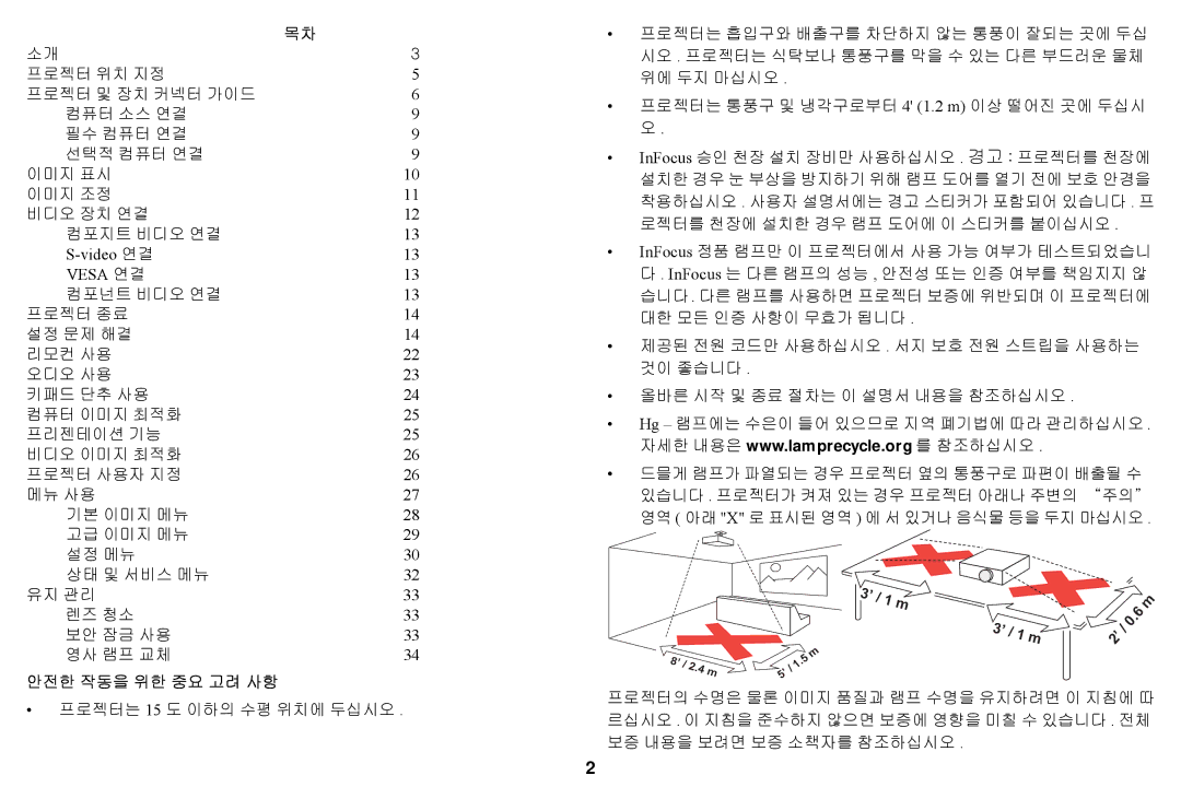 Ask Proxima A1200EP manual 안전한 작동을 위한 중요 고려 사항 