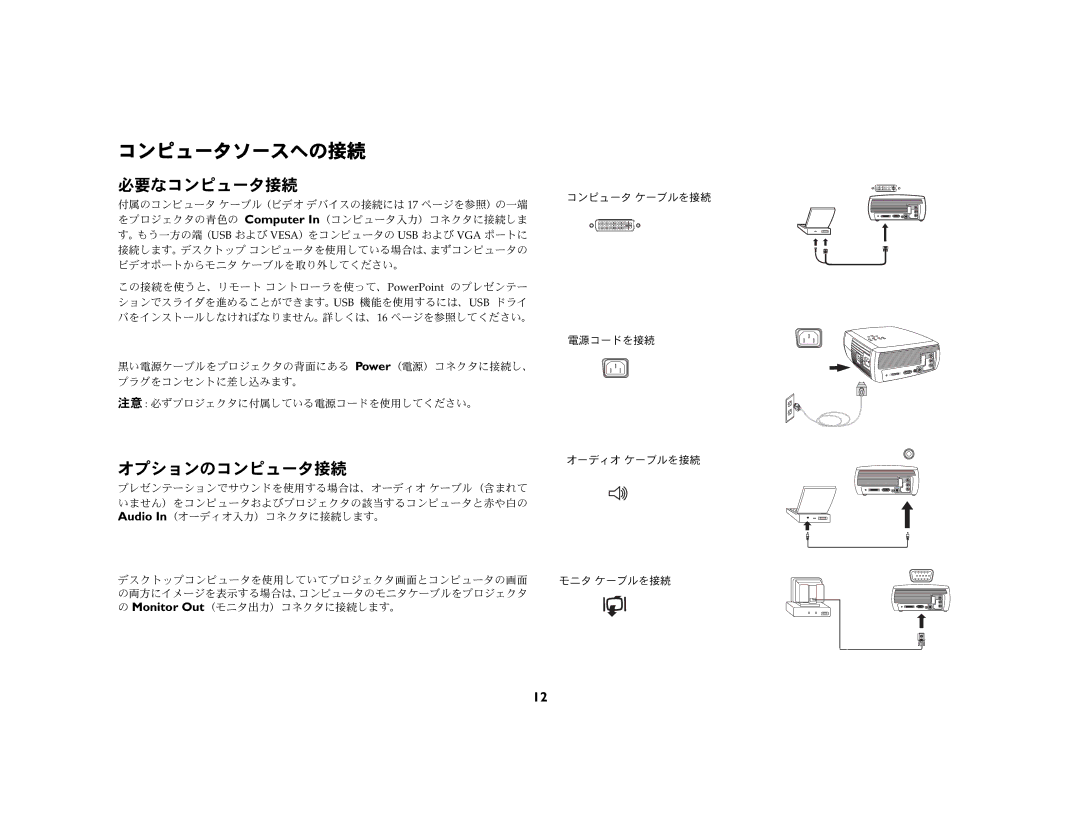 Ask Proxima c130 manual 必要なコンピュータ接続, オプションのコンピュータ接続 