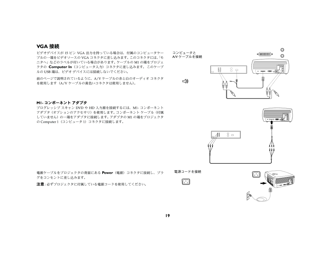 Ask Proxima c130 manual Vga 接続, M1- コンポーネント アダプタ 