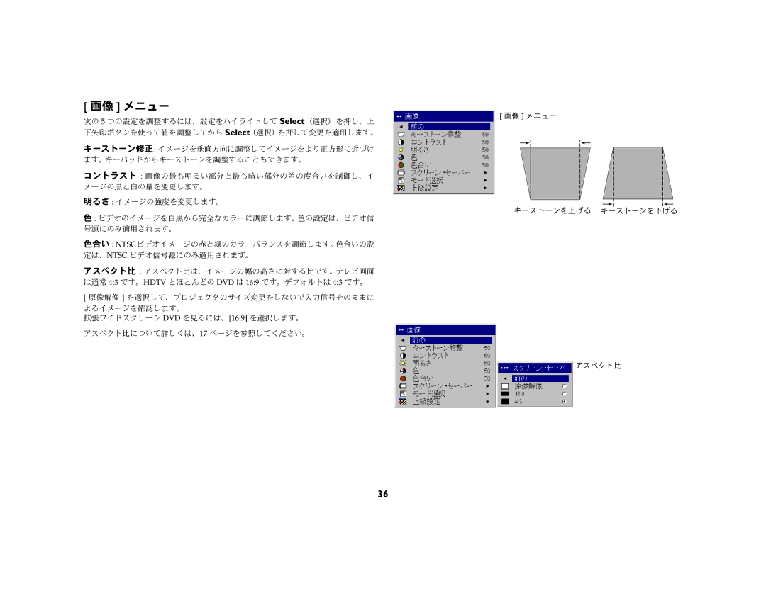 Ask Proxima c130 manual 画像 メニュー 