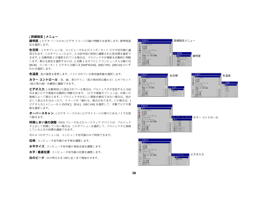 Ask Proxima c130 manual 詳細設定 メニュー 