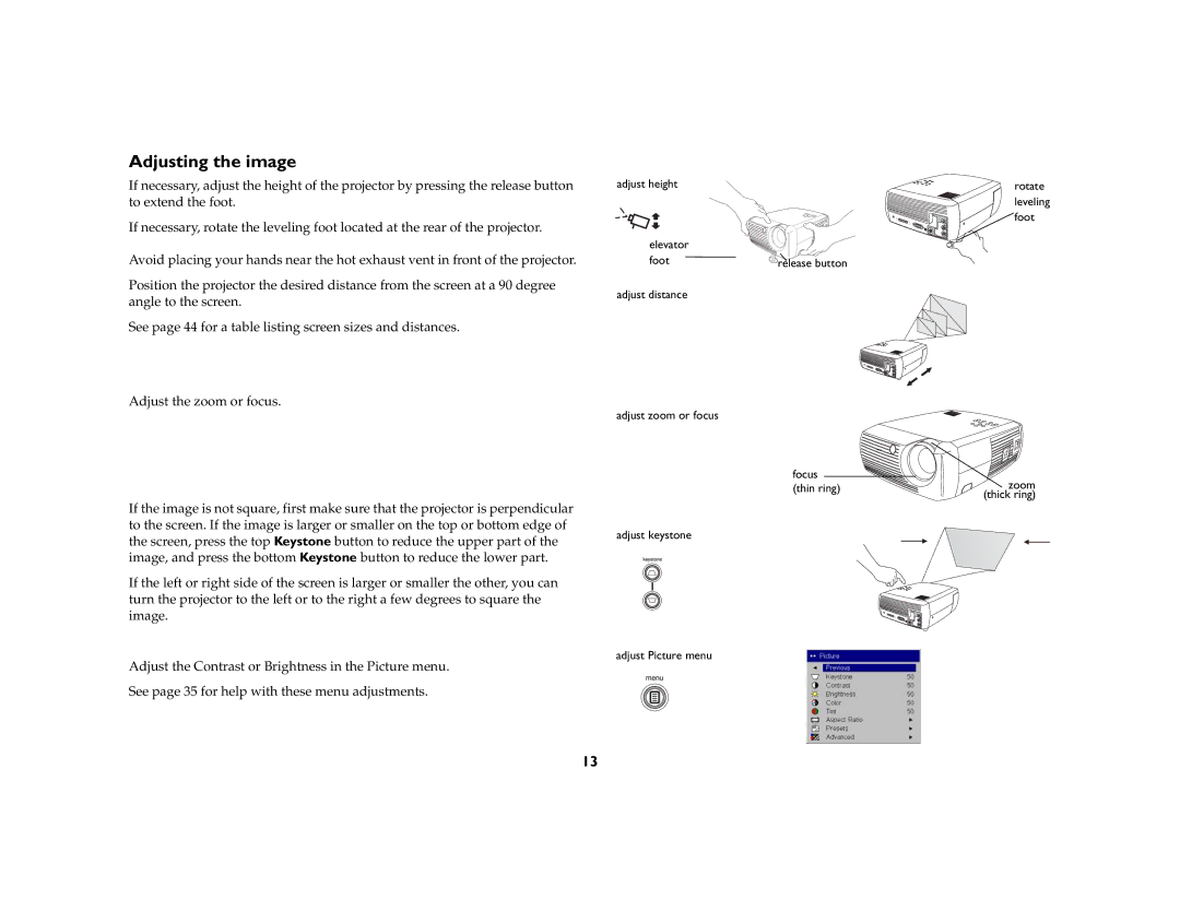 Ask Proxima c130 manual Adjusting the image 