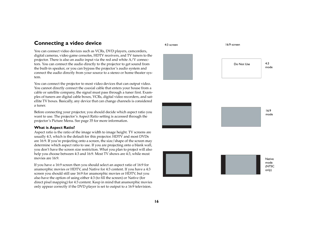 Ask Proxima c130 manual Connecting a video device, What is Aspect Ratio? 