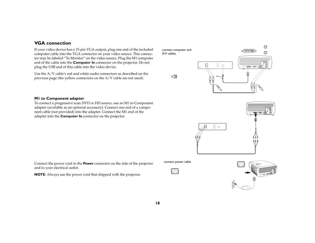 Ask Proxima c130 manual VGA connection, M1 to Component adapter 