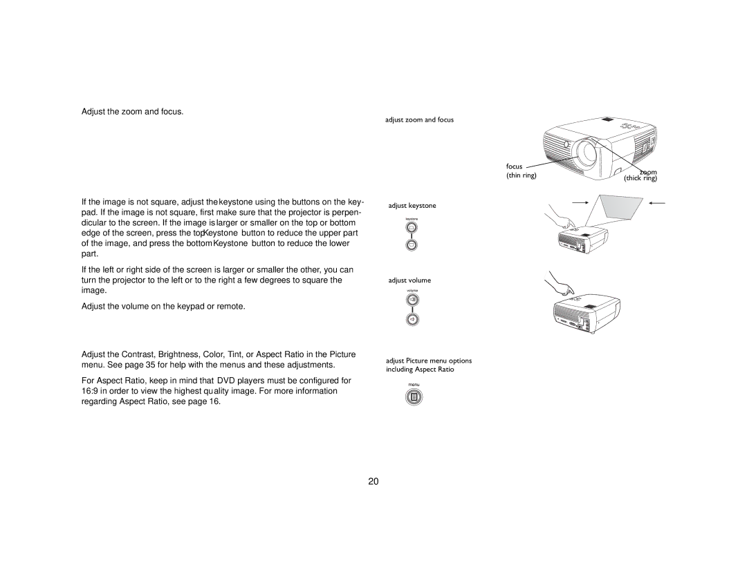 Ask Proxima c130 manual Adjust Picture menu options including Aspect Ratio 