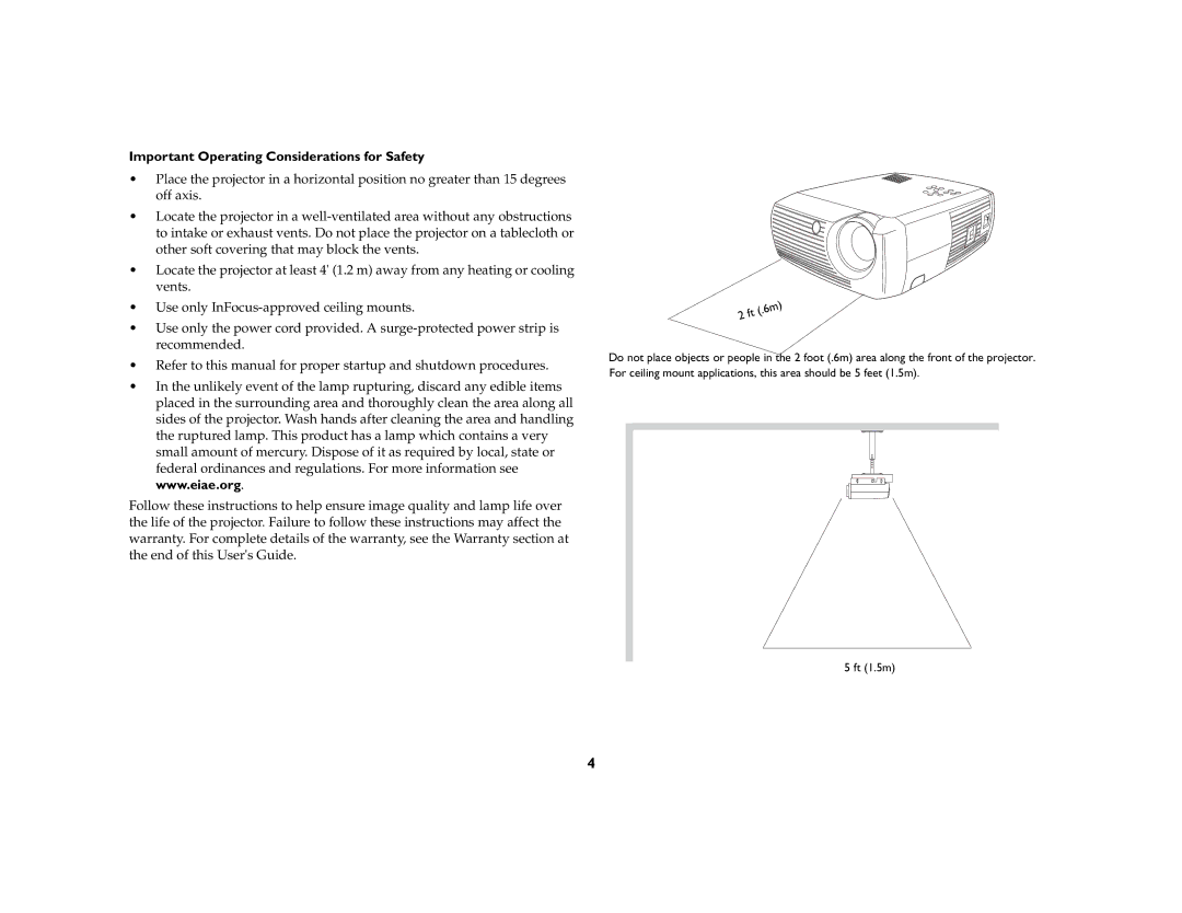 Ask Proxima c130 manual Important Operating Considerations for Safety 