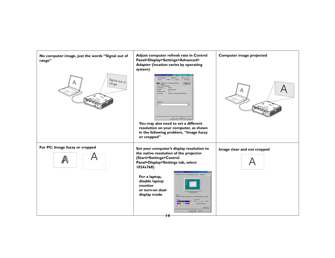 Ask Proxima C175 manual No computer image, just the words Signal out of range 