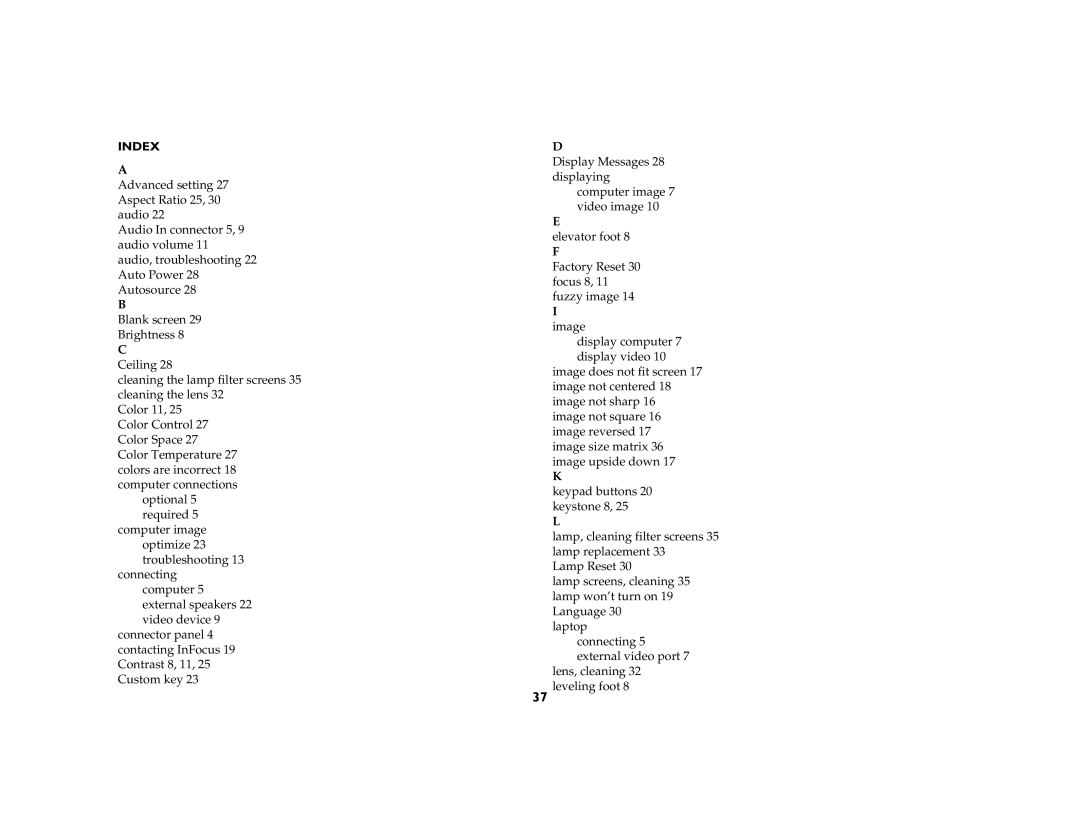 Ask Proxima C175 manual Index 