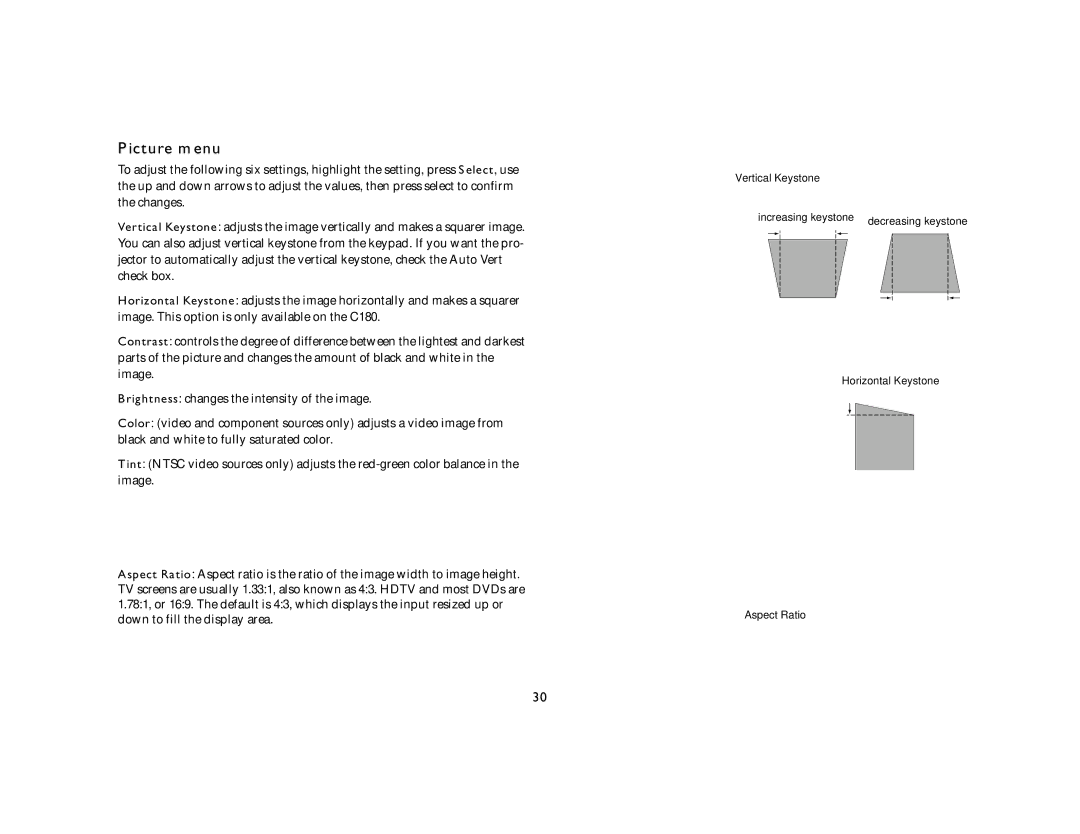 Ask Proxima C180 UG manual Picture menu 