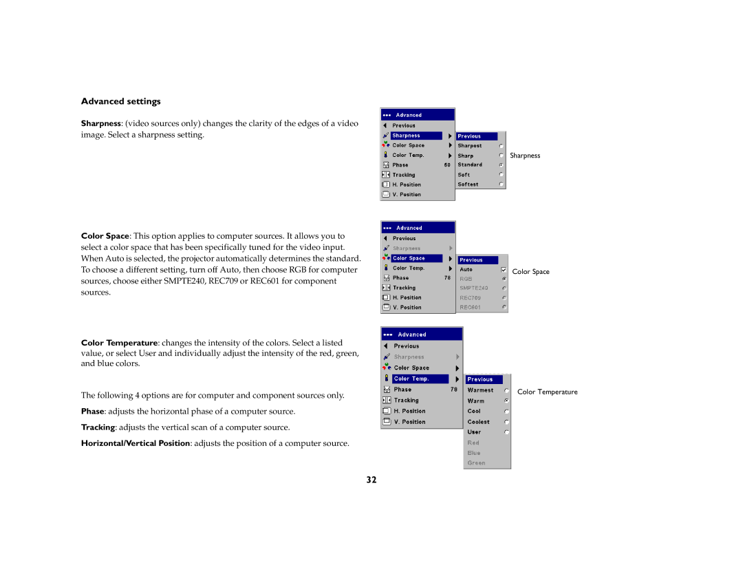 Ask Proxima C180 UG manual Advanced settings 