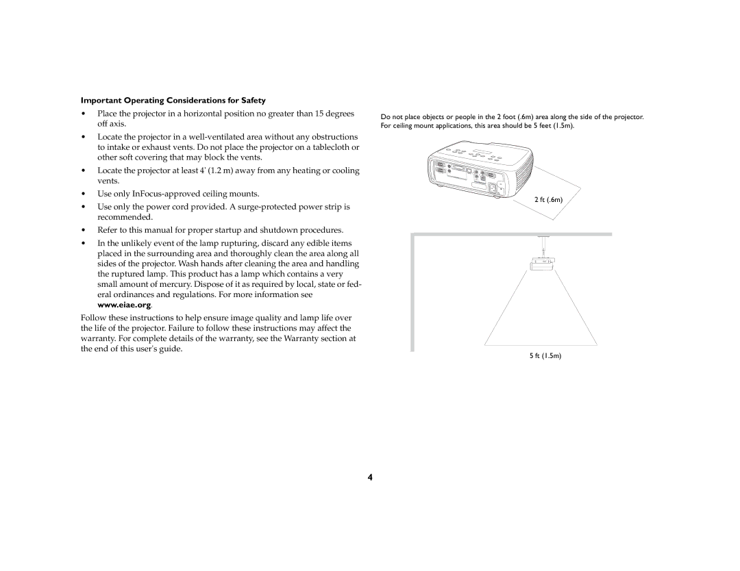 Ask Proxima C180 UG manual Important Operating Considerations for Safety 