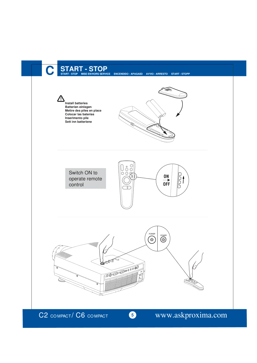 Ask Proxima C6 COMPACT, C2 COMPACT manual Start Stop 